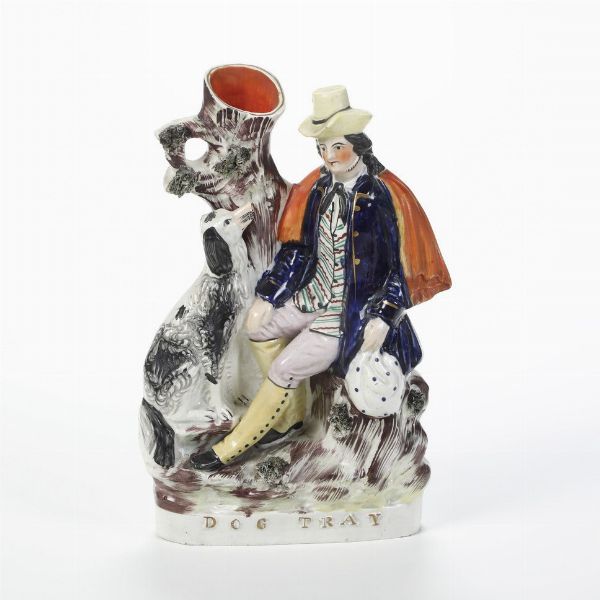 Grande gruppo spill vase con dog tray.<BR>Inghilterra, Staffordshire, periodo vittoriano, XIX secolo.  - Asta Maioliche e Porcellane da Collezione - Associazione Nazionale - Case d'Asta italiane