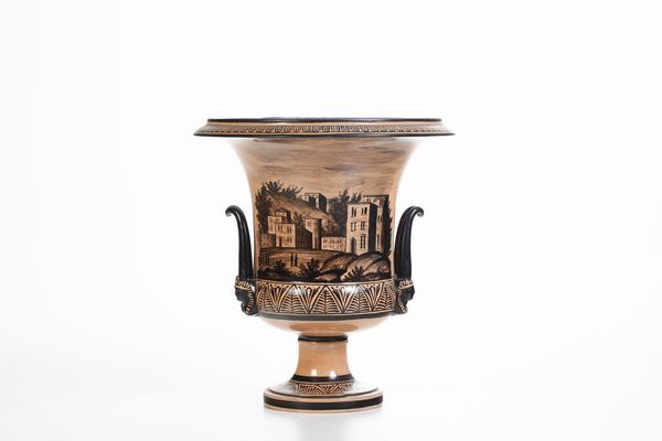 Vaso a cratere.<BR>Napoli, Manifattura Giustiniani, prima met� del XIX secolo.  - Asta Maioliche e Porcellane da Collezione - Associazione Nazionale - Case d'Asta italiane