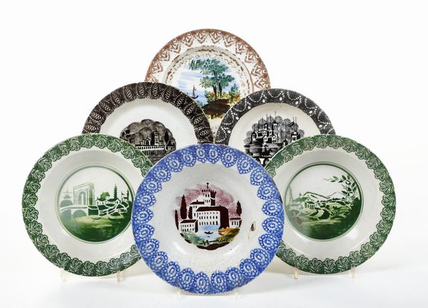 Sei piatti popolari.<BR>Veneto, seconda met� del XIX secolo.<BR>  - Asta Maioliche e Porcellane da Collezione - Associazione Nazionale - Case d'Asta italiane
