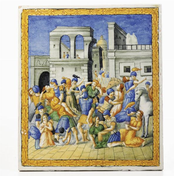 Coppia di targhe<BR>Probabilmente Pesaro, Manifattura Molaroni,  inizio XX secolo<BR>  - Asta Maioliche e Porcellane da Collezione - Associazione Nazionale - Case d'Asta italiane