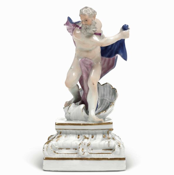 Figurina di Nettuno.<BR>Meissen, 1750 circa.  - Asta Maioliche e Porcellane da Collezione - Associazione Nazionale - Case d'Asta italiane