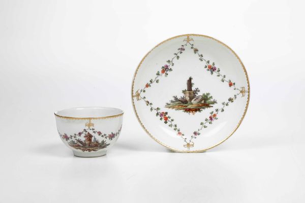 Tazza con piattino.<BR>Germania, Manifattura di Ludwigsburg, 1760-1770.  - Asta Maioliche e Porcellane da Collezione - Associazione Nazionale - Case d'Asta italiane