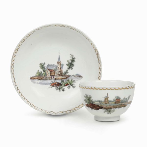 Tazza con piattino.<BR>Olanda, Manifattura L�Aia (Den Haag), 1776-1790.<BR><BR>  - Asta Maioliche e Porcellane da Collezione - Associazione Nazionale - Case d'Asta italiane