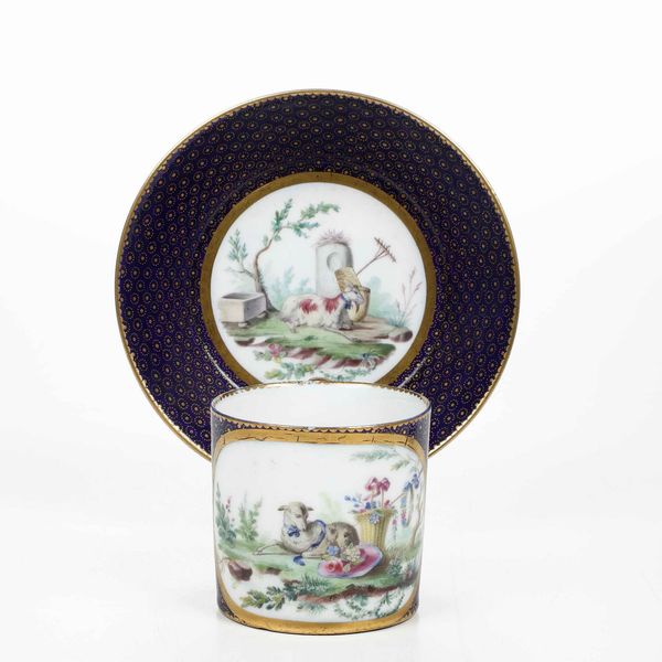 Tazza con piattino.<BR>Alla maniera/o S�vres, verso il 1790.  - Asta Maioliche e Porcellane da Collezione - Associazione Nazionale - Case d'Asta italiane