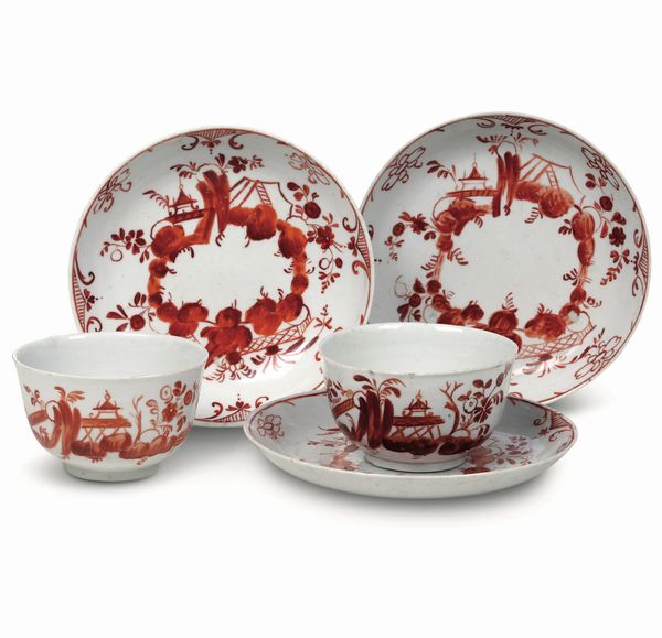 Due tazze con tre piattini<BR>Nove, Manifattura Antonibon, 1765-1780 circa  - Asta Maioliche e Porcellane da Collezione - Associazione Nazionale - Case d'Asta italiane