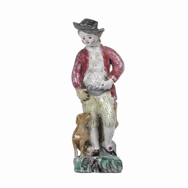 Figurina di ragazzo con cane.<BR>Savona, 1780-1790 circa.  - Asta Maioliche e Porcellane da Collezione - Associazione Nazionale - Case d'Asta italiane