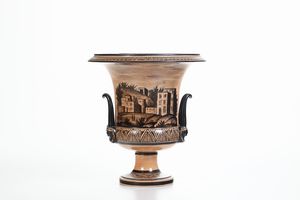 Vaso a cratere.<BR>Napoli, Manifattura Giustiniani, prima met� del XIX secolo.  - Asta Maioliche e Porcellane da Collezione - Associazione Nazionale - Case d'Asta italiane