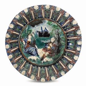Piatto<BR>Bernard Palissy (alla maniera), XVII secolo<BR>  - Asta Maioliche e Porcellane da Collezione - Associazione Nazionale - Case d'Asta italiane