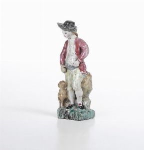 Figurina di ragazzo con cane.<BR>Savona, 1780-1790 circa.  - Asta Maioliche e Porcellane da Collezione - Associazione Nazionale - Case d'Asta italiane