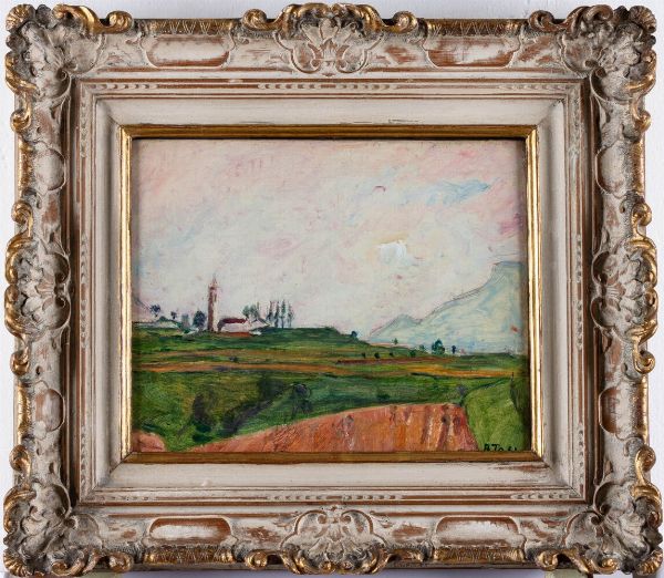 Arturo Tosi : Paesaggio con piccola chiesa  - Asta Arte Moderna e Contemporanea - Associazione Nazionale - Case d'Asta italiane
