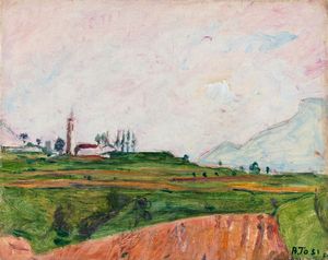 Arturo Tosi - Paesaggio con piccola chiesa