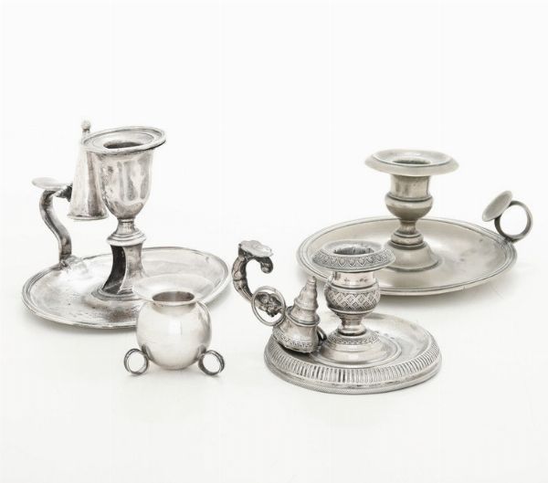 Tre bugie e una coppetta. Differenti manifatture italiane ed estere del XIX-XX secolo  - Asta Argenti - Associazione Nazionale - Case d'Asta italiane