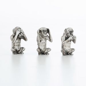 Tre Scimmie Non vedo, non parlo, non sento. Argenteria veneta del XX secolo, argentiere F.lli Menegazzi, Vicenza  - Asta Argenti - Associazione Nazionale - Case d'Asta italiane