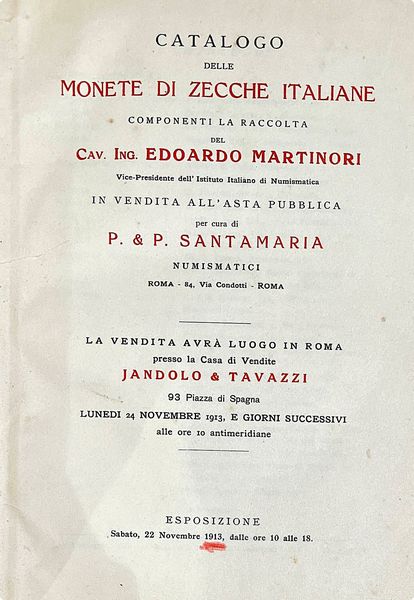 SANTAMARIA, P. & P. COLLEZIONE MARTINORI. MONETE DI ZECCHE ITALIANE.  - Asta Numismatica - Associazione Nazionale - Case d'Asta italiane