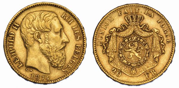 BELGIO. LEOPOLD II, 1865-1909. 20 Francs 1874.  - Asta Numismatica - Associazione Nazionale - Case d'Asta italiane