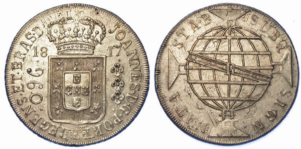 BRASILE. JOAO VI, 1816-1826. 960 Reis 1817 ribattuto su 8 reales spagnolo. Rio de Janeiro.  - Asta Numismatica - Associazione Nazionale - Case d'Asta italiane