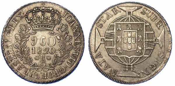 BRASILE. JOAO VI, 1816-1826. 960 Reis 1820 ribattuto su 8 reales spagnolo. Rio de Janeiro.  - Asta Numismatica - Associazione Nazionale - Case d'Asta italiane