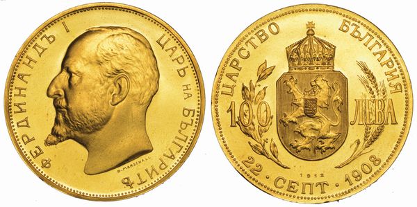BULGARIA. FERDINAND I, 1908-1918. 100 Leva 1912. Riconio.  - Asta Numismatica - Associazione Nazionale - Case d'Asta italiane