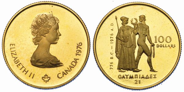 CANADA. REPUBLIC. 100 Dollars. Per le Olimpiadi di Montreal 1976.<BR>  - Asta Numismatica - Associazione Nazionale - Case d'Asta italiane