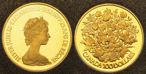 CANADA. REPUBLIC. 100 Dollars 1977. Per il 25 Anniversario di regno di Elisabetta II d'Inghilterra.  - Asta Numismatica - Associazione Nazionale - Case d'Asta italiane