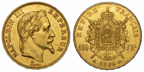 FRANCIA. NAPOLEON III, 1852-1870. 100 Francs 1869. Parigi.  - Asta Numismatica - Associazione Nazionale - Case d'Asta italiane
