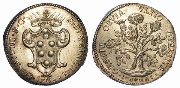 LIVORNO. COSIMO III DE MEDICI, 1670-1723. Pezza della rosa 1703.  - Asta Numismatica - Associazione Nazionale - Case d'Asta italiane