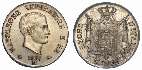 MILANO. NAPOLEONE, 1805-1814. 5 Lire 1807.  - Asta Numismatica - Associazione Nazionale - Case d'Asta italiane