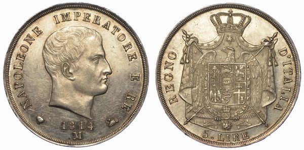 MILANO. NAPOLEONE, 1805-1814. 5 Lire 1814.  - Asta Numismatica - Associazione Nazionale - Case d'Asta italiane