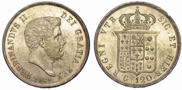 NAPOLI. FERDINANDO II DI BORBONE, 1830-1859. Piastra da 120 Grana 1841.  - Asta Numismatica - Associazione Nazionale - Case d'Asta italiane