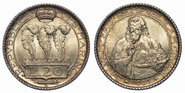 SAN MARINO. VECCHIA MONETAZIONE, 1864-1938. 20 Lire 1931.  - Asta Numismatica - Associazione Nazionale - Case d'Asta italiane