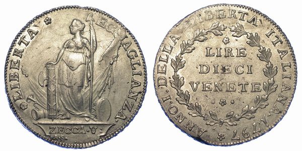 VENEZIA. GOVERNO PROVVISORIO O MUNICIPALITA PROVVISORIA, 1797-1798. 10 Lire 1797 (I tipo).  - Asta Numismatica - Associazione Nazionale - Case d'Asta italiane