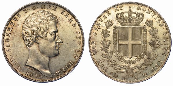 REGNO DI SARDEGNA. CARLO ALBERTO DI SAVOIA, 1831-1849. 5 Lire 1849. Genova.  - Asta Numismatica - Associazione Nazionale - Case d'Asta italiane