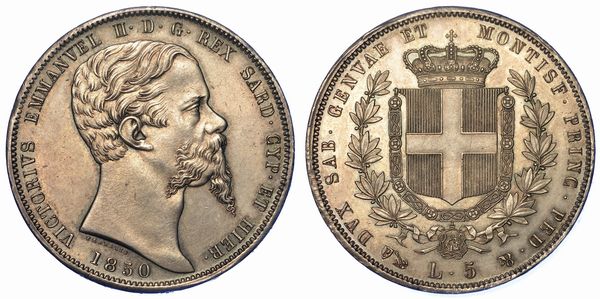 REGNO DI SARDEGNA. VITTORIO EMANUELE II DI SAVOIA, 1849-1861. 5 Lire 1850. Genova.  - Asta Numismatica - Associazione Nazionale - Case d'Asta italiane