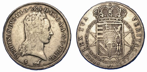 FIRENZE. FERDINANDO III DI LORENA, 1790-1801. Francescone 1797.  - Asta Numismatica - Associazione Nazionale - Case d'Asta italiane