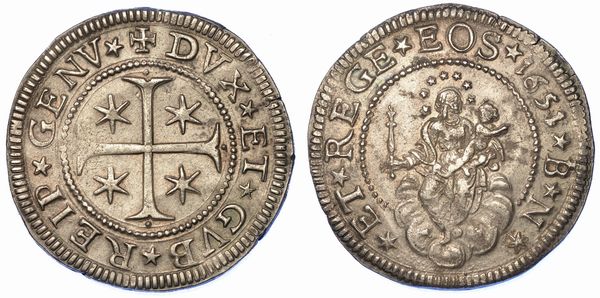 GENOVA. DOGI BIENNALI, 1528-1797. SERIE DELLA III FASE, 1637-1797. Mezzo scudo 1651.  - Asta Numismatica - Associazione Nazionale - Case d'Asta italiane