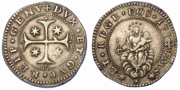 GENOVA. DOGI BIENNALI, 1528-1797. SERIE DELLA III FASE, 1637-1797. Mezzo scudo 1714.  - Asta Numismatica - Associazione Nazionale - Case d'Asta italiane