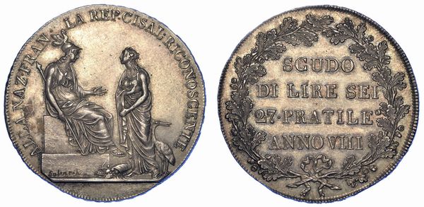 MILANO. REPUBBLICA CISALPINA, 1800-1802. Scudo da 6 Lire A. VIII.  - Asta Numismatica - Associazione Nazionale - Case d'Asta italiane