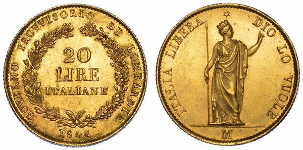 MILANO. GOVERNO PROVVISORIO DI LOMBARDIA, 1848. 20 Lire 1848.  - Asta Numismatica - Associazione Nazionale - Case d'Asta italiane