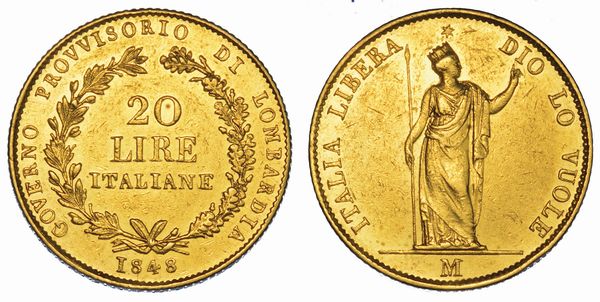 MILANO. GOVERNO PROVVISORIO DI LOMBARDIA, 1848. 20 Lire 1848.  - Asta Numismatica - Associazione Nazionale - Case d'Asta italiane