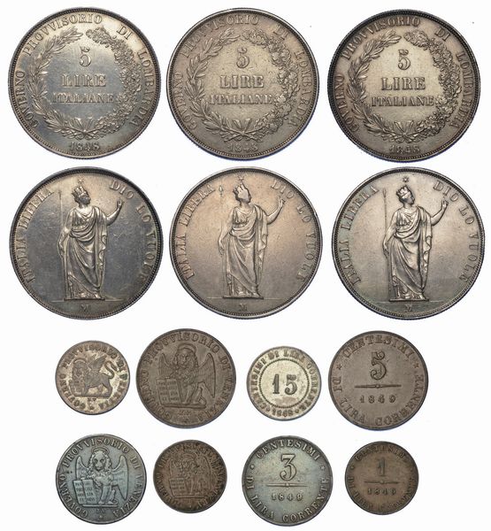 GOVERNI PROVVISORI DI MILANO E VENEZIA. Lotto di sette monete.  - Asta Numismatica - Associazione Nazionale - Case d'Asta italiane