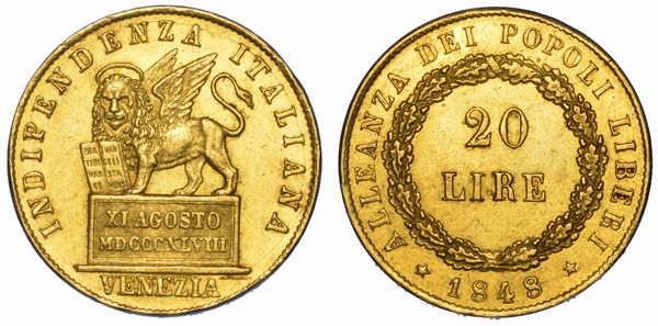 VENEZIA. GOVERNO PROVVISORIO DI VENEZIA, 1848-1849. 20 Lire 1848.  - Asta Numismatica - Associazione Nazionale - Case d'Asta italiane