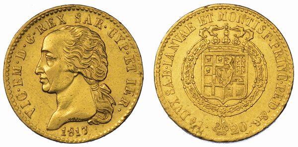 REGNO DI SARDEGNA. VITTORIO EMANUELE I, 1802-1821. 20 Lire 1817. Torino. Cifra 7 battuta su 6 (I Tipo).  - Asta Numismatica - Associazione Nazionale - Case d'Asta italiane