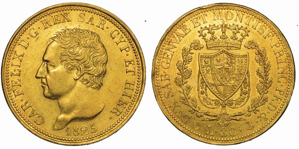 REGNO DI SARDEGNA. CARLO FELICE DI SAVOIA, 1821-1831. 80 Lire 1825. Genova.  - Asta Numismatica - Associazione Nazionale - Case d'Asta italiane