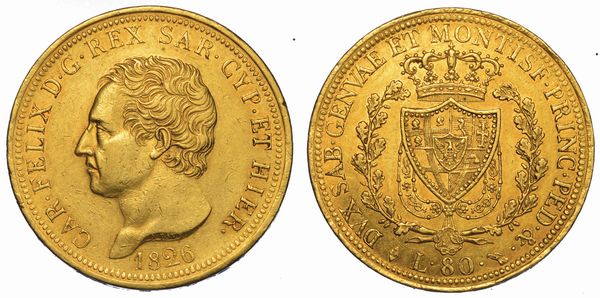 REGNO DI SARDEGNA. CARLO FELICE DI SAVOIA, 1821-1831. 80 Lire 1826. Torino.  - Asta Numismatica - Associazione Nazionale - Case d'Asta italiane