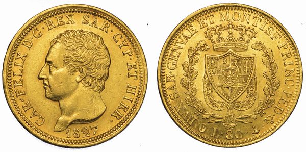 REGNO DI SARDEGNA. CARLO FELICE DI SAVOIA, 1821-1831. 80 Lire 1827. Genova.  - Asta Numismatica - Associazione Nazionale - Case d'Asta italiane