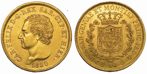 REGNO DI SARDEGNA. CARLO FELICE DI SAVOIA, 1821-1831. 80 Lire 1830. Genova.  - Asta Numismatica - Associazione Nazionale - Case d'Asta italiane