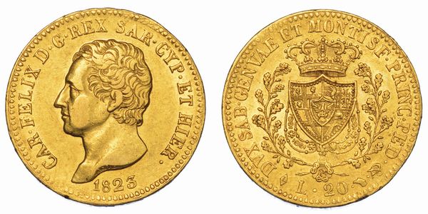 REGNO DI SARDEGNA. CARLO FELICE DI SAVOIA, 1821-1831. 20 Lire 1823. Torino.  - Asta Numismatica - Associazione Nazionale - Case d'Asta italiane