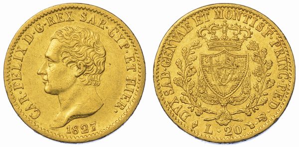 REGNO DI SARDEGNA. CARLO FELICE DI SAVOIA, 1821-1831. 20 Lire 1827. Torino.  - Asta Numismatica - Associazione Nazionale - Case d'Asta italiane