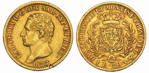 REGNO DI SARDEGNA. CARLO FELICE DI SAVOIA, 1821-1831. 20 Lire 1827. Torino.  - Asta Numismatica - Associazione Nazionale - Case d'Asta italiane