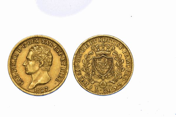 REGNO DI SARDEGNA. CARLO FELICE DI SAVOIA, 1821-1831. 20 Lire 1827. Torino.  - Asta Numismatica - Associazione Nazionale - Case d'Asta italiane